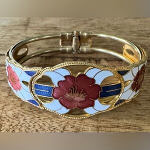 Vintage Enamel Floral Bracelet Cuff Bracelet